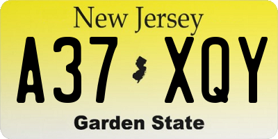 NJ license plate A37XQY