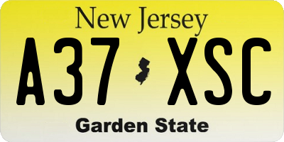 NJ license plate A37XSC