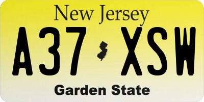 NJ license plate A37XSW