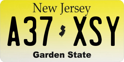NJ license plate A37XSY