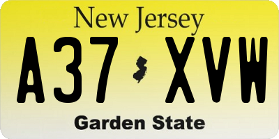 NJ license plate A37XVW