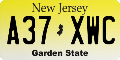 NJ license plate A37XWC