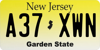NJ license plate A37XWN