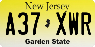 NJ license plate A37XWR