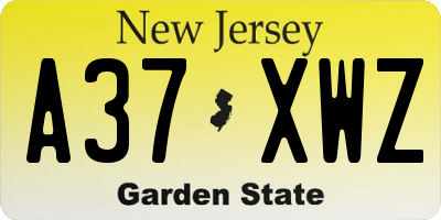 NJ license plate A37XWZ