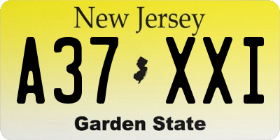 NJ license plate A37XXI