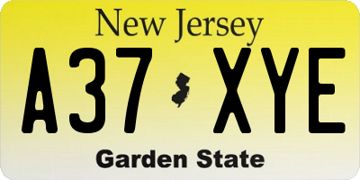 NJ license plate A37XYE