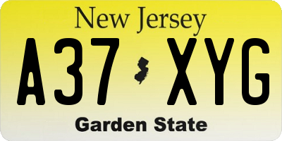 NJ license plate A37XYG