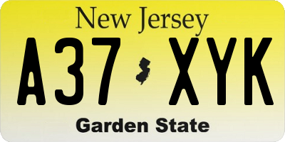 NJ license plate A37XYK
