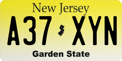 NJ license plate A37XYN