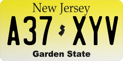 NJ license plate A37XYV