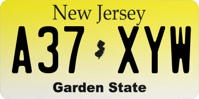 NJ license plate A37XYW