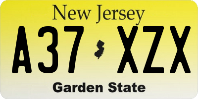 NJ license plate A37XZX