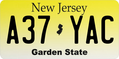 NJ license plate A37YAC