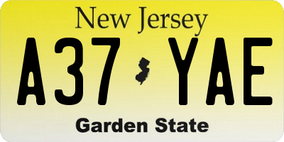 NJ license plate A37YAE