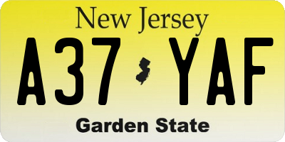 NJ license plate A37YAF