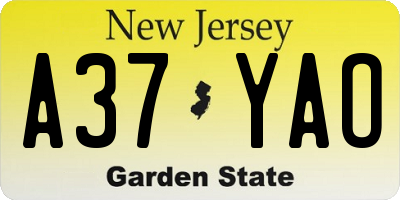 NJ license plate A37YAO