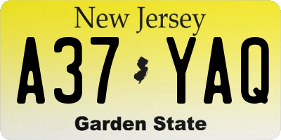 NJ license plate A37YAQ