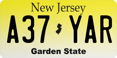 NJ license plate A37YAR