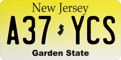 NJ license plate A37YCS