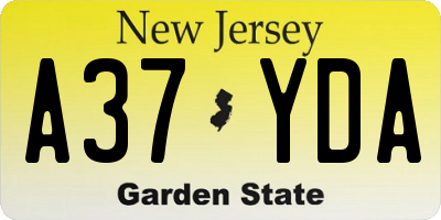 NJ license plate A37YDA