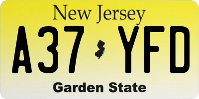 NJ license plate A37YFD