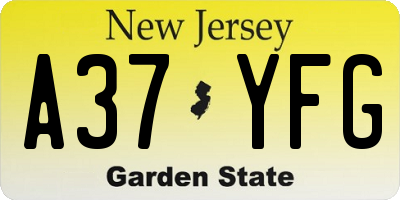 NJ license plate A37YFG