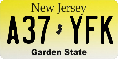 NJ license plate A37YFK