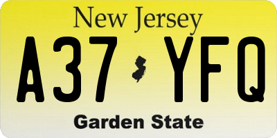 NJ license plate A37YFQ