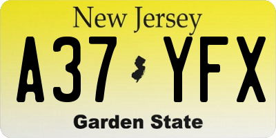 NJ license plate A37YFX