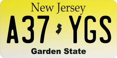 NJ license plate A37YGS