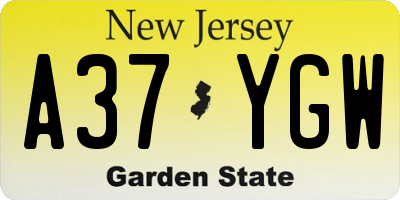 NJ license plate A37YGW