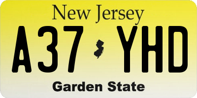 NJ license plate A37YHD