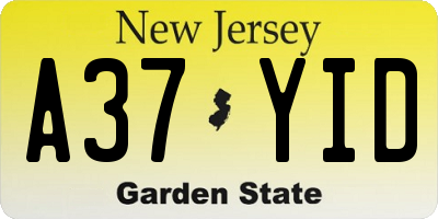 NJ license plate A37YID