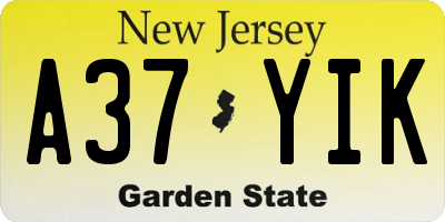 NJ license plate A37YIK