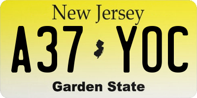 NJ license plate A37YOC