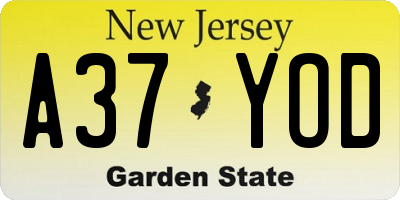 NJ license plate A37YOD