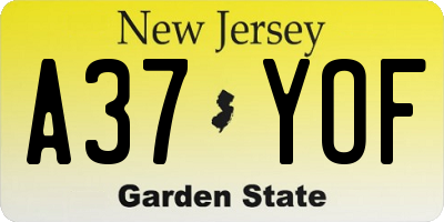 NJ license plate A37YOF