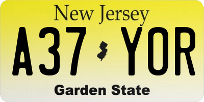 NJ license plate A37YOR