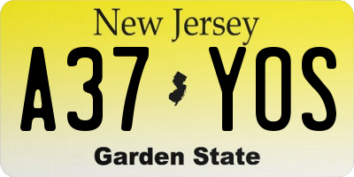 NJ license plate A37YOS
