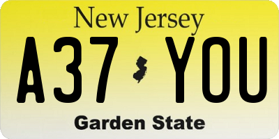 NJ license plate A37YOU
