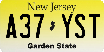 NJ license plate A37YST