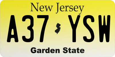 NJ license plate A37YSW