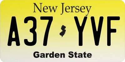 NJ license plate A37YVF