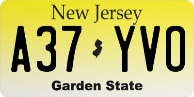 NJ license plate A37YVO
