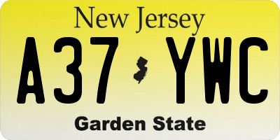 NJ license plate A37YWC