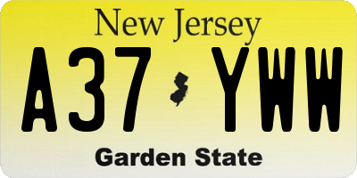 NJ license plate A37YWW