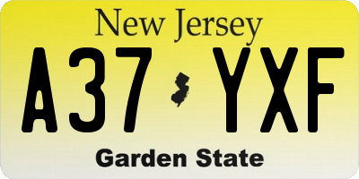 NJ license plate A37YXF