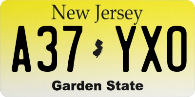 NJ license plate A37YXO