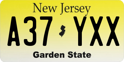 NJ license plate A37YXX